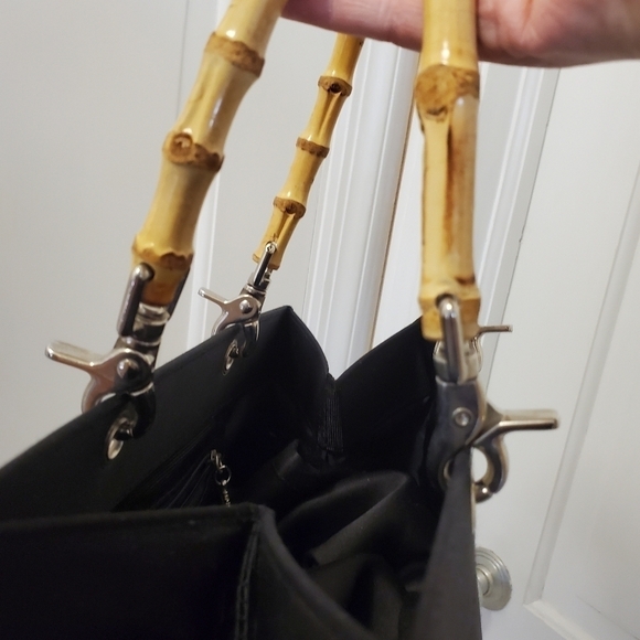 Sunny Hawaii Black Canvas Tote With Bamboo Handles, Lightweight, open top - Picture 4 of 10